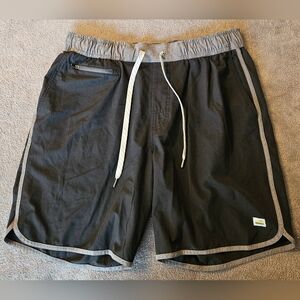 Vuori Black Athletic Shorts with Gray Trim